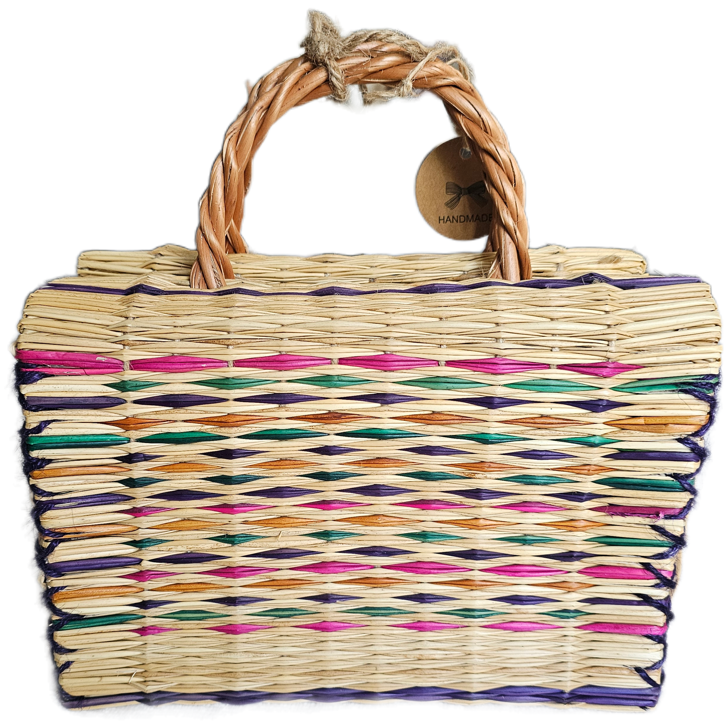 Colourful Handwoven Straw Basket Bag With Braided handle