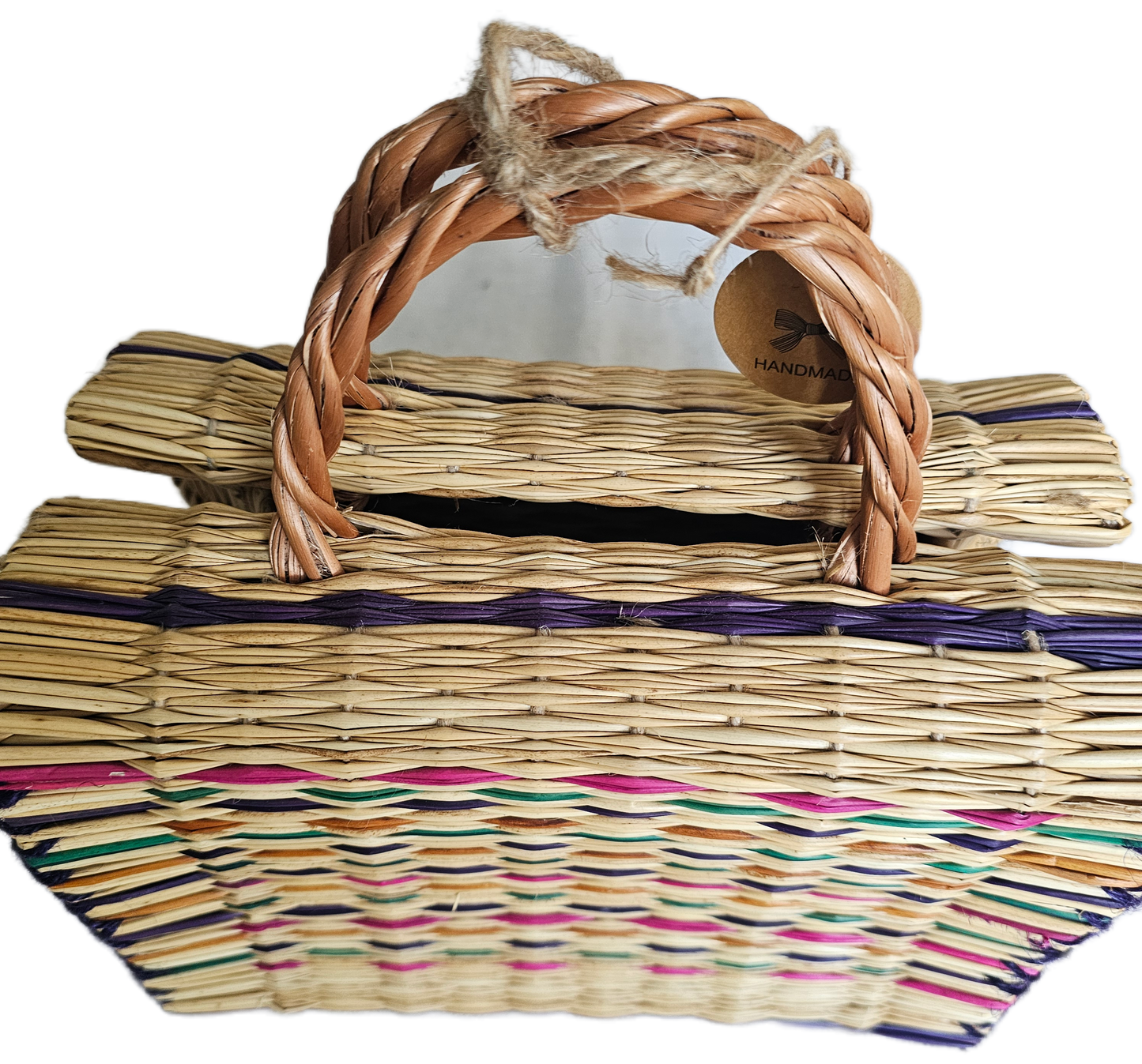Colourful Handwoven Straw Basket Bag With Braided handle