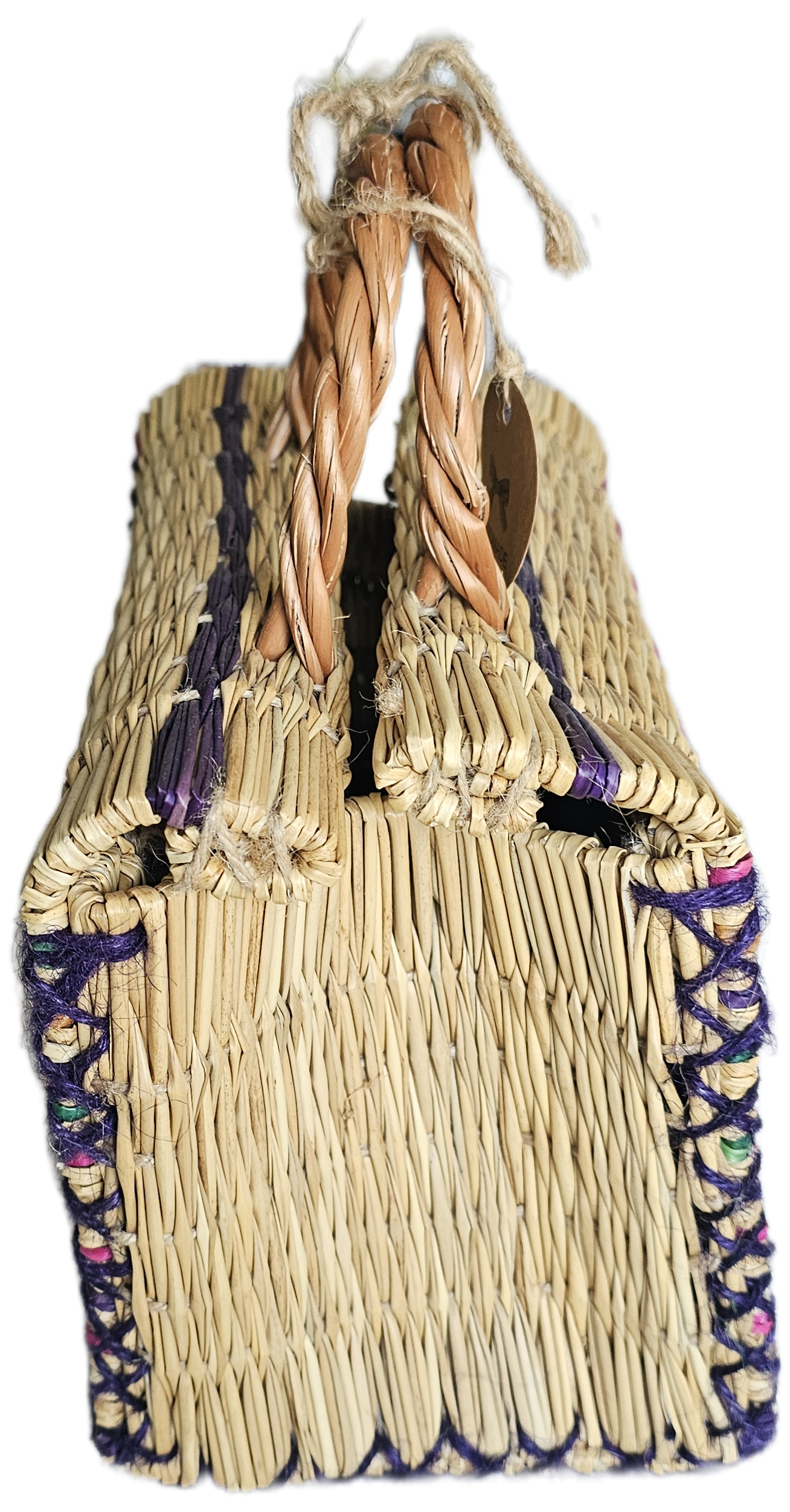Colourful Handwoven Straw Basket Bag With Braided handle