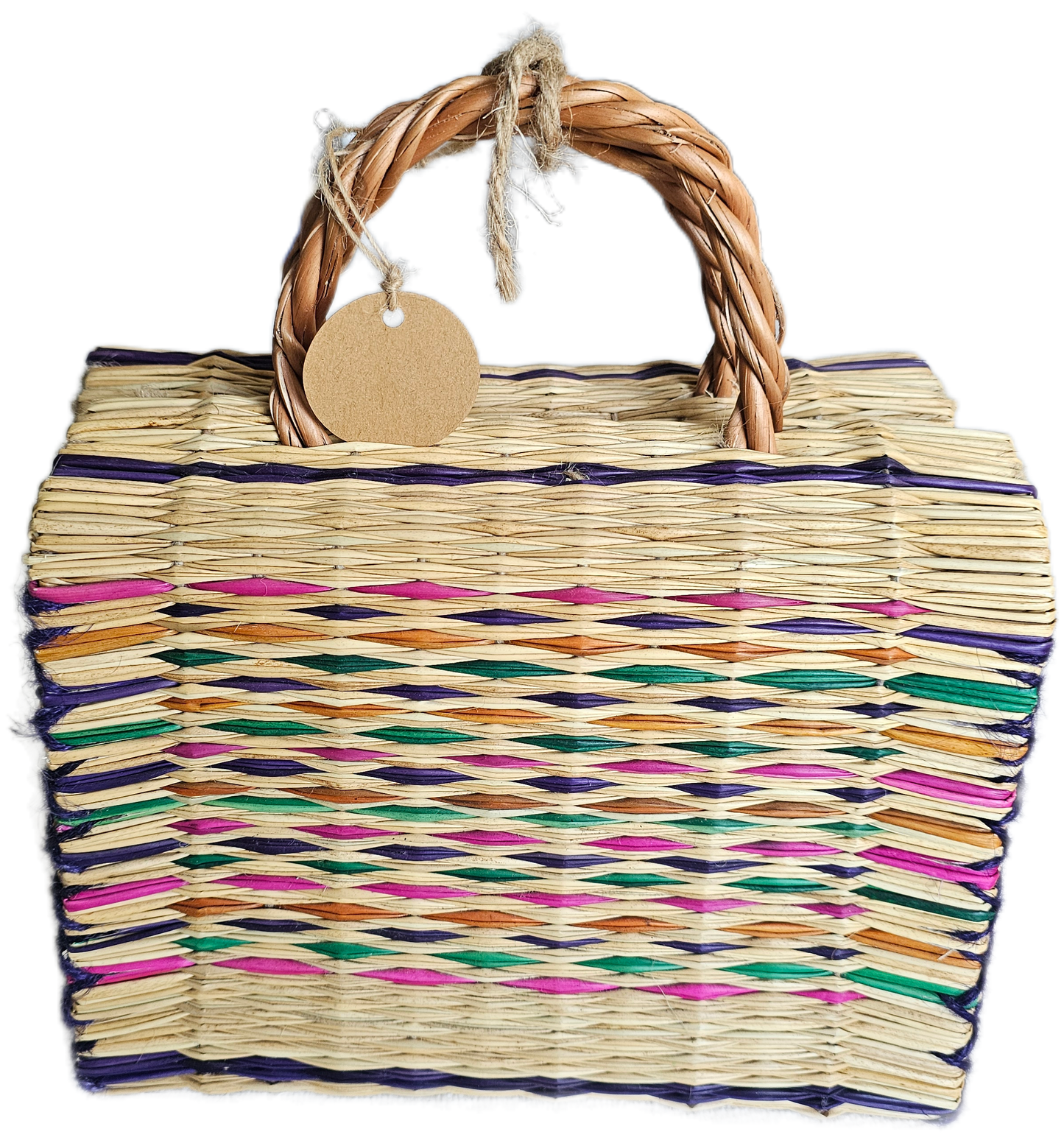 Colourful Handwoven Straw Basket Bag With Braided handle