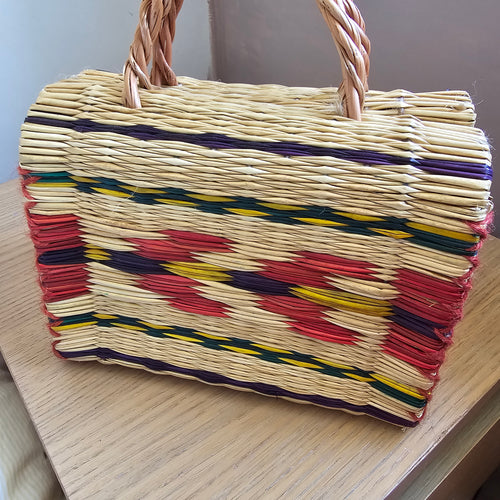 The Folk Basket Bag - Colourful Wicker Handbag Handmade