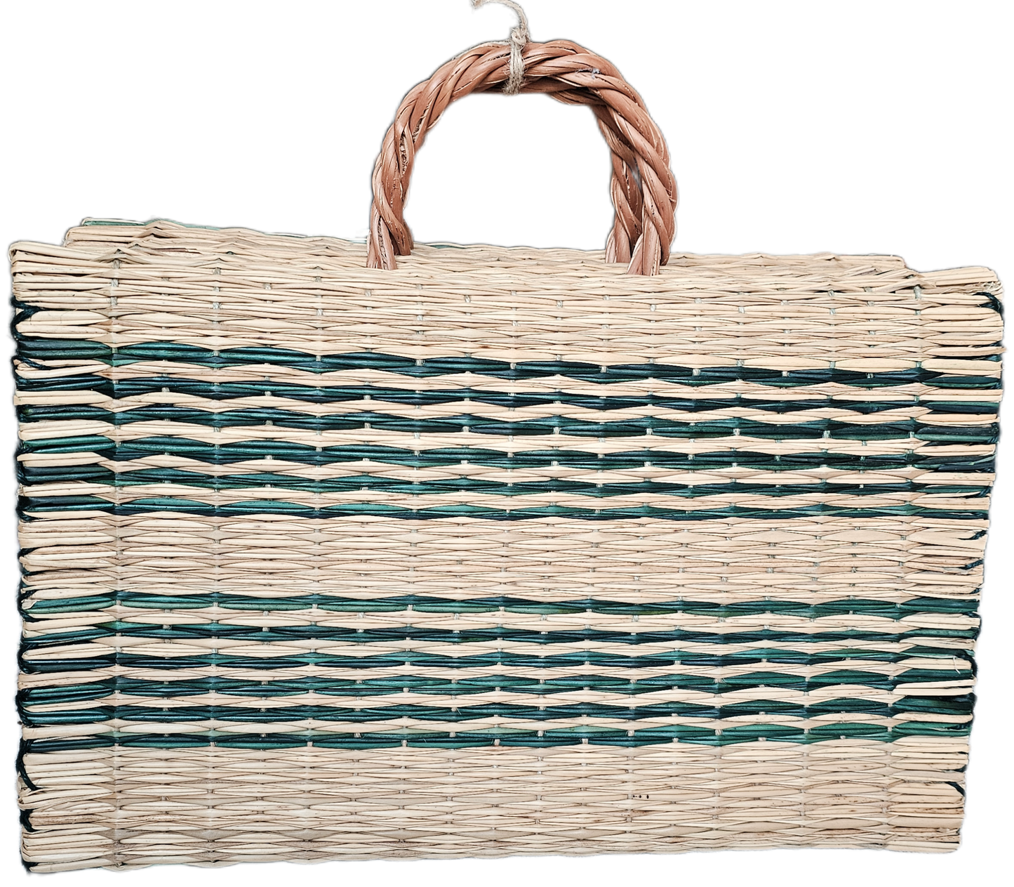 Handwoven Striped Market Tote Bag with Braided  Handle