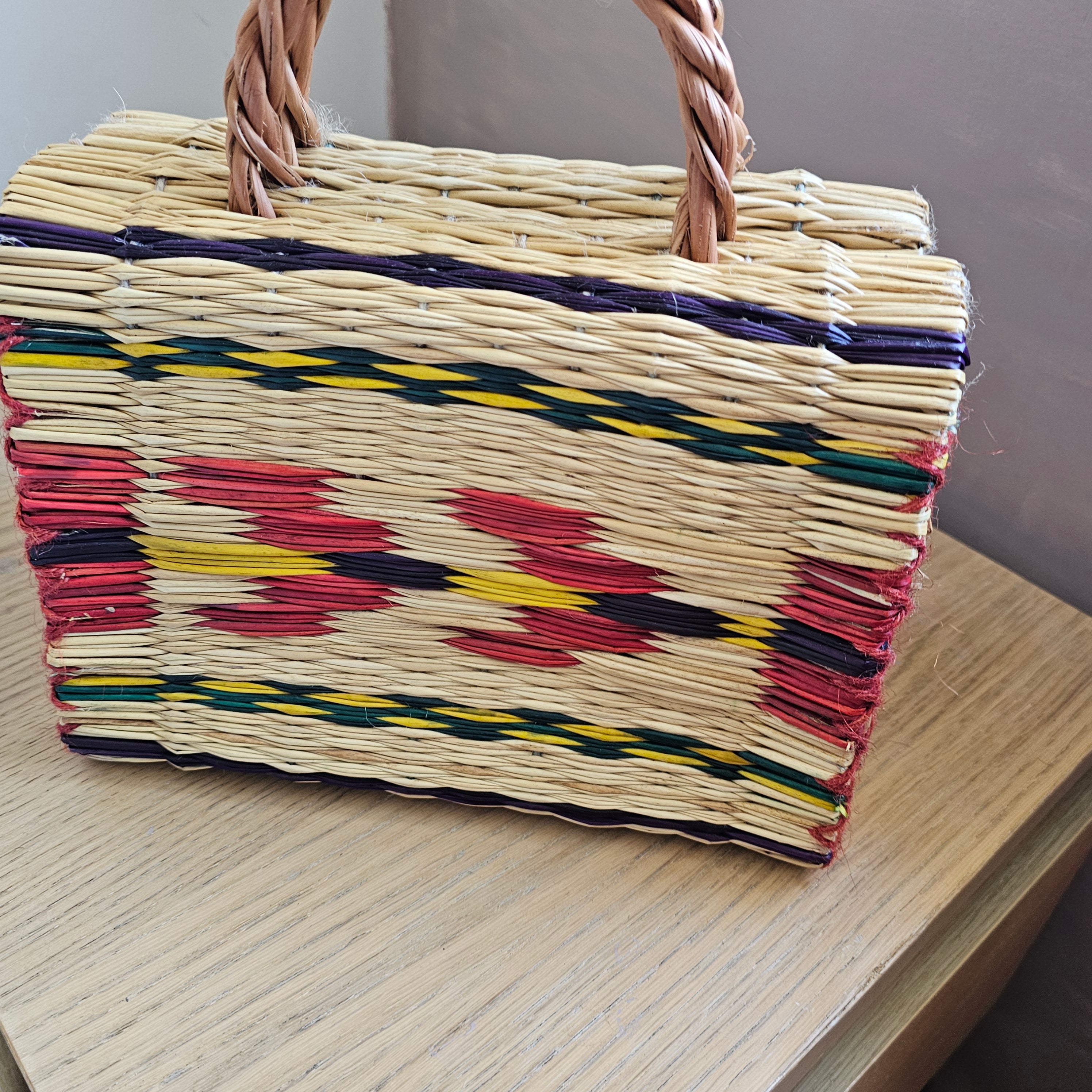 The Folk Basket Bag - Colourful Wicker Handbag Handmade