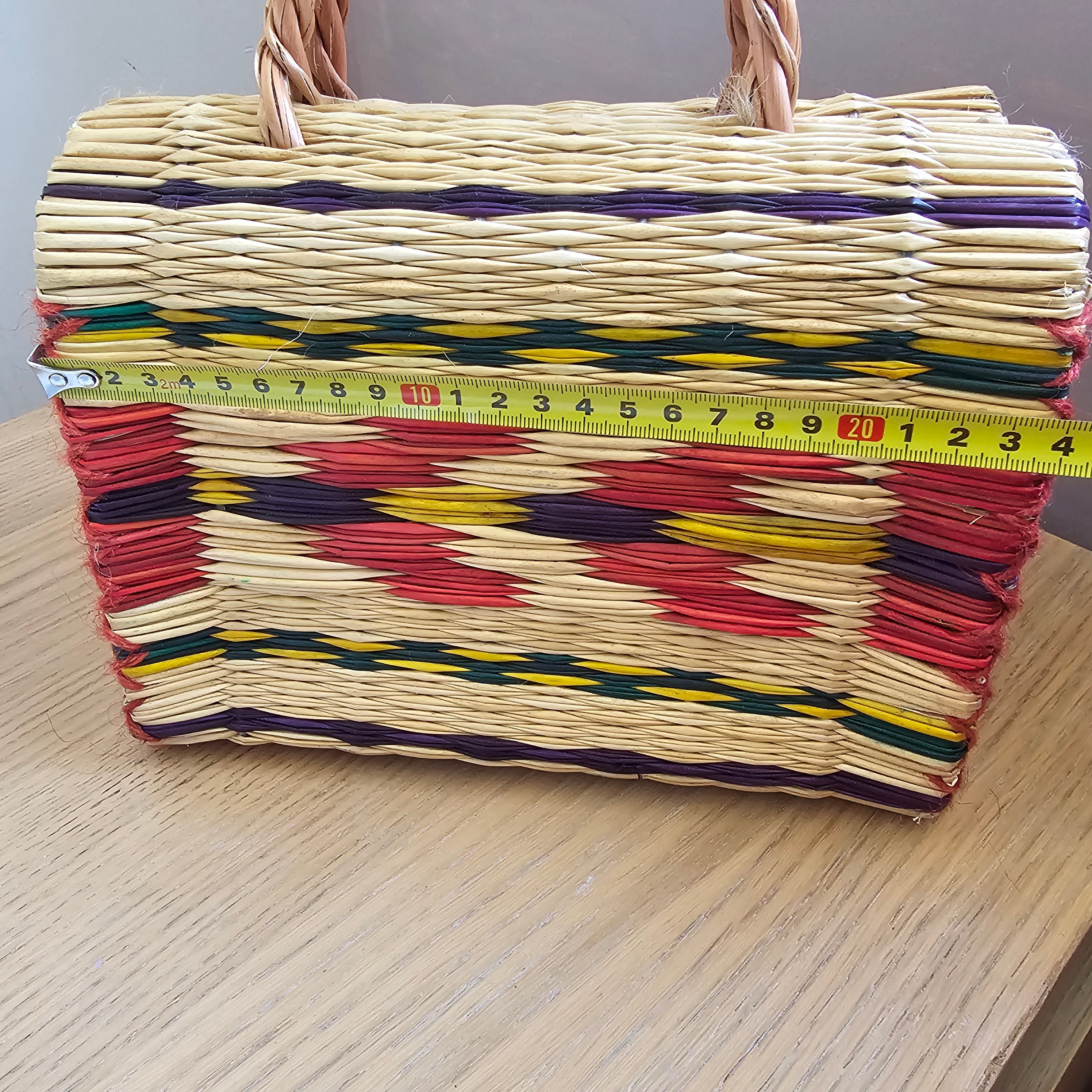 The Folk Basket Bag - Colourful Wicker Handbag Handmade