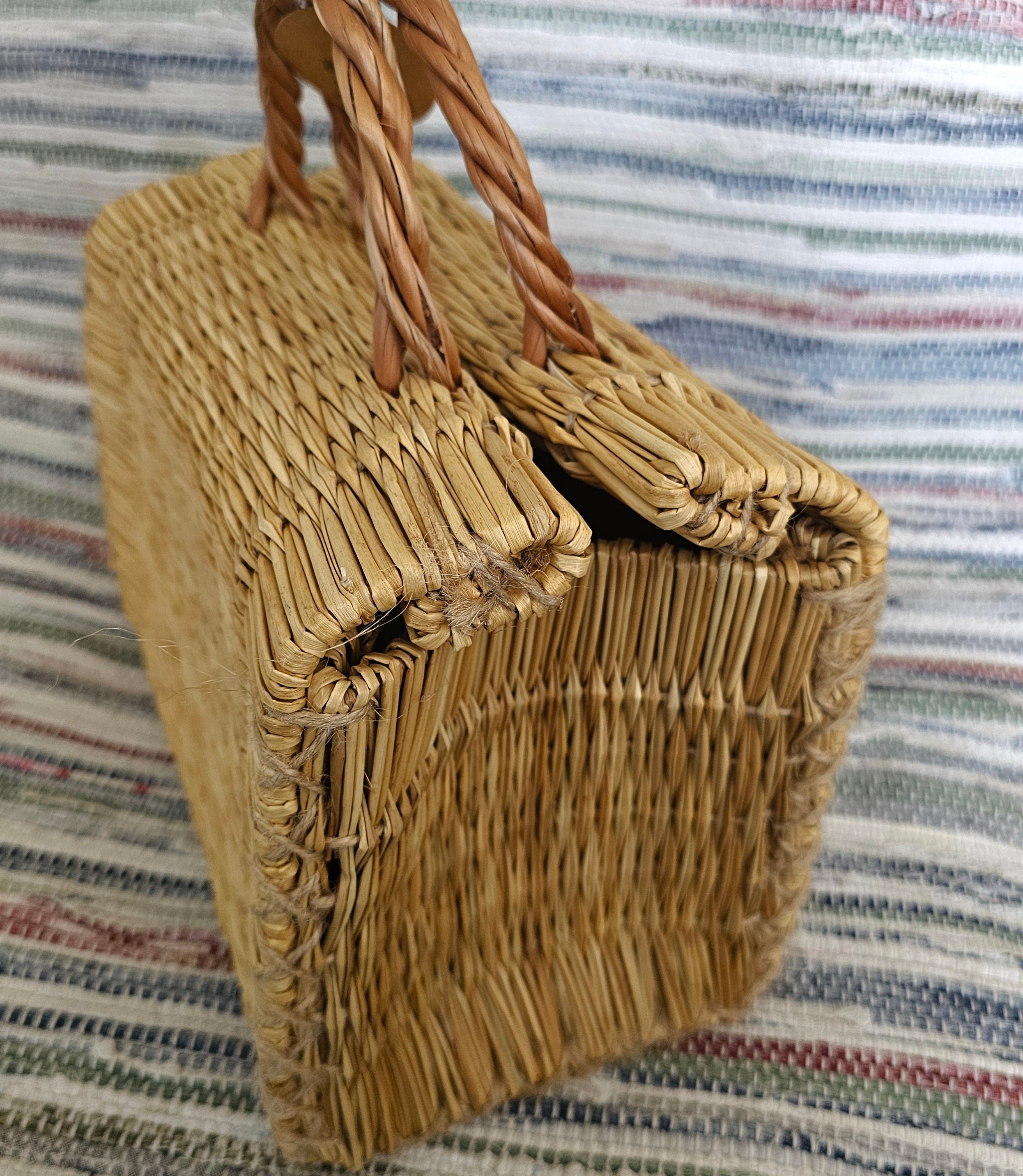 Handwoven Straw Basket Bag With Braided Handle