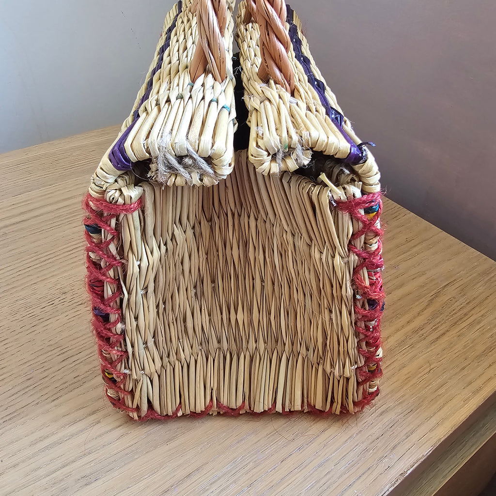 The Folk Basket Bag - Colourful Wicker Handbag Handmade
