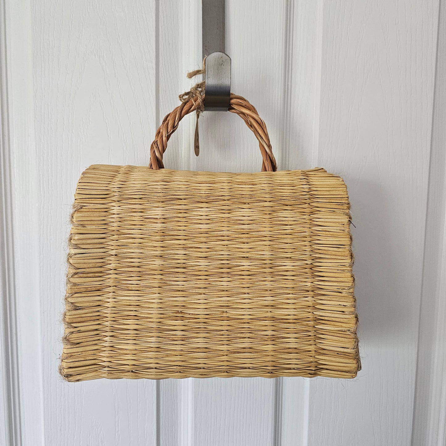 Handwoven Straw Basket Bag With Braided Handle