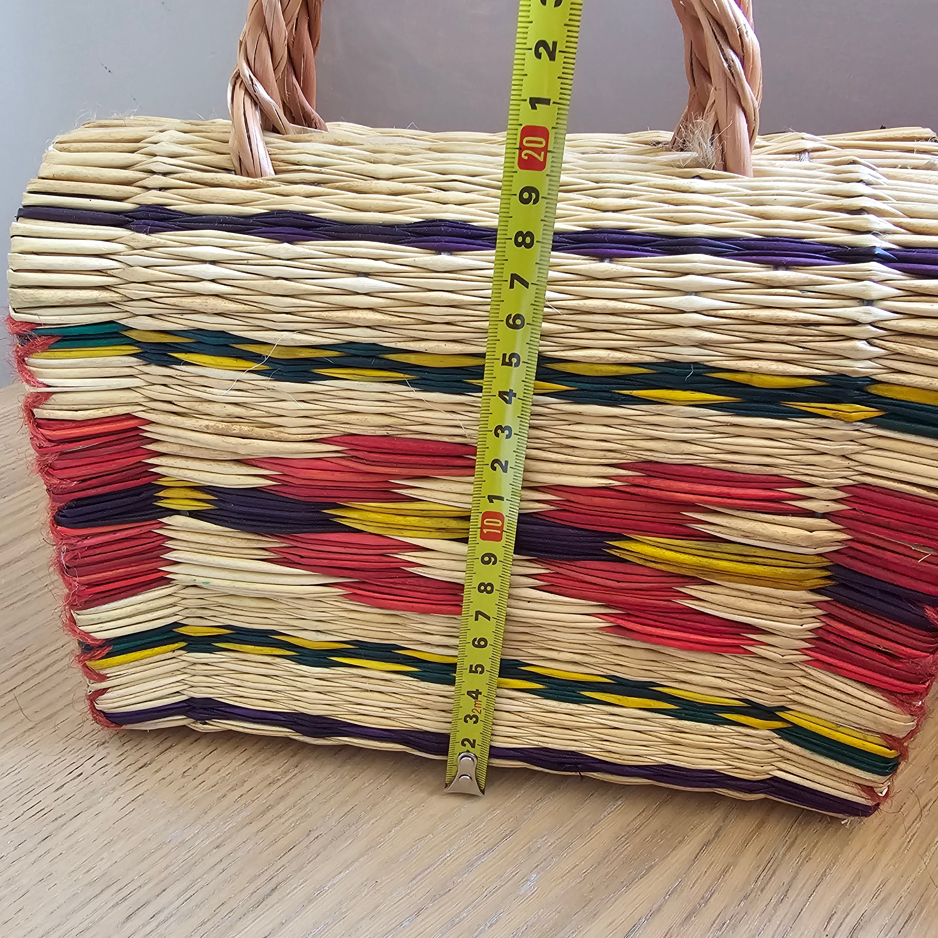 The Folk Basket Bag - Colourful Wicker Handbag Handmade