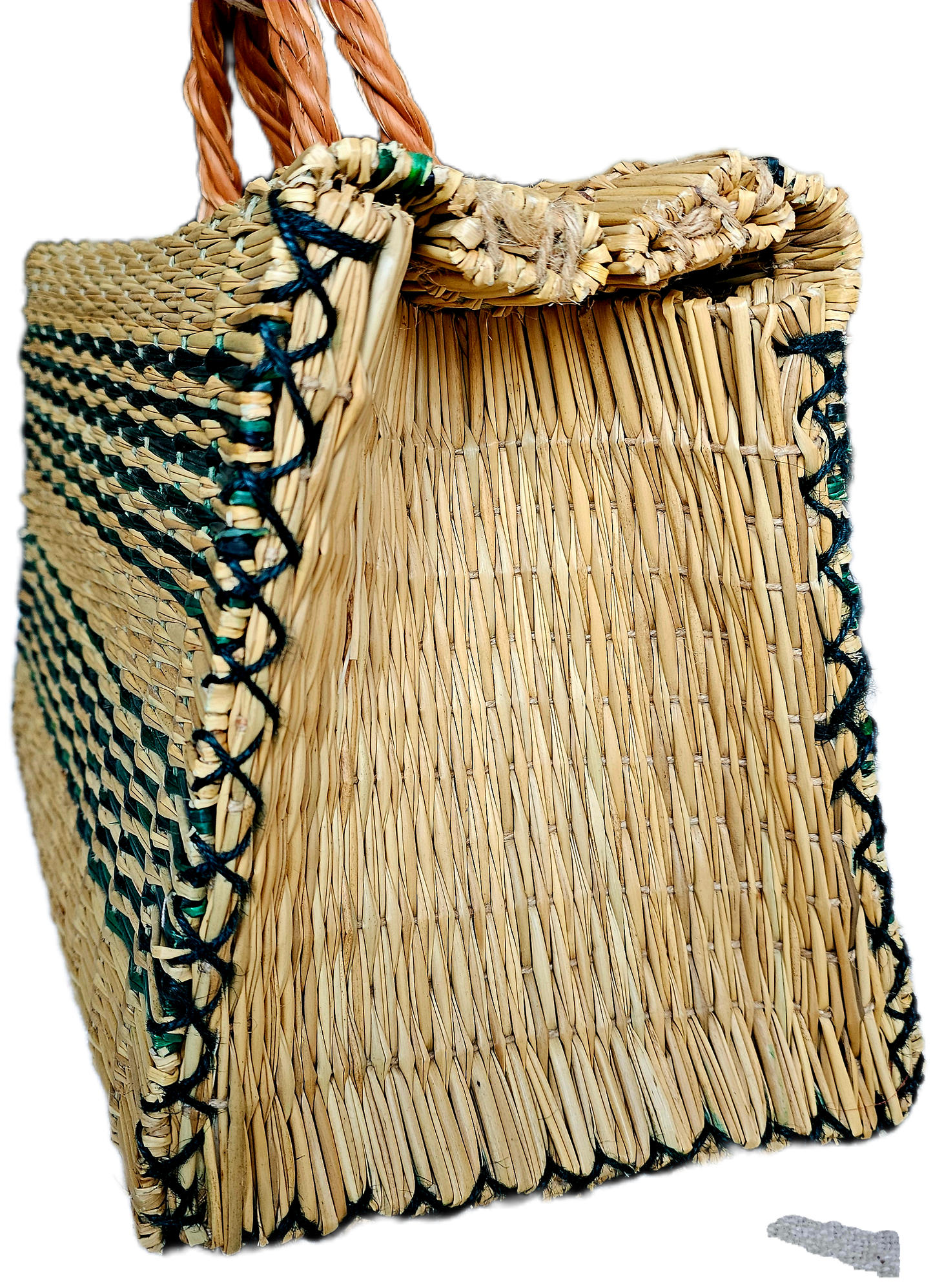 Handwoven Striped Market Tote Bag with Braided  Handle